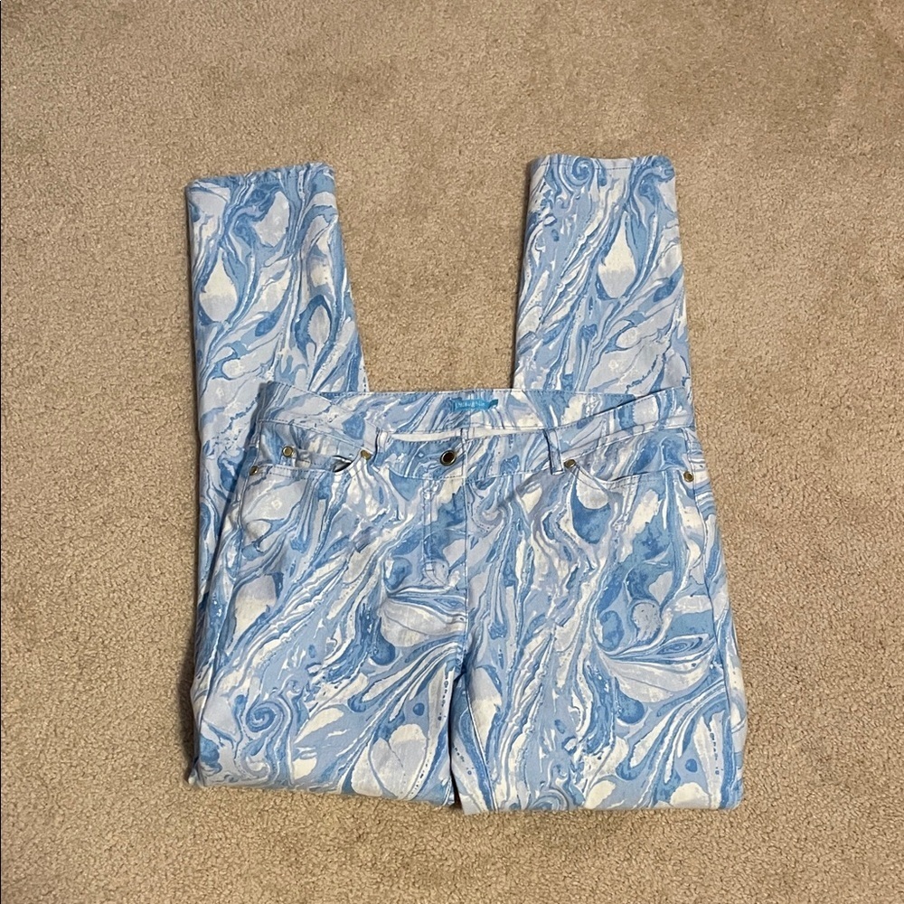J. McLaughlin Blue and White Swirl Straight Leg Jeans